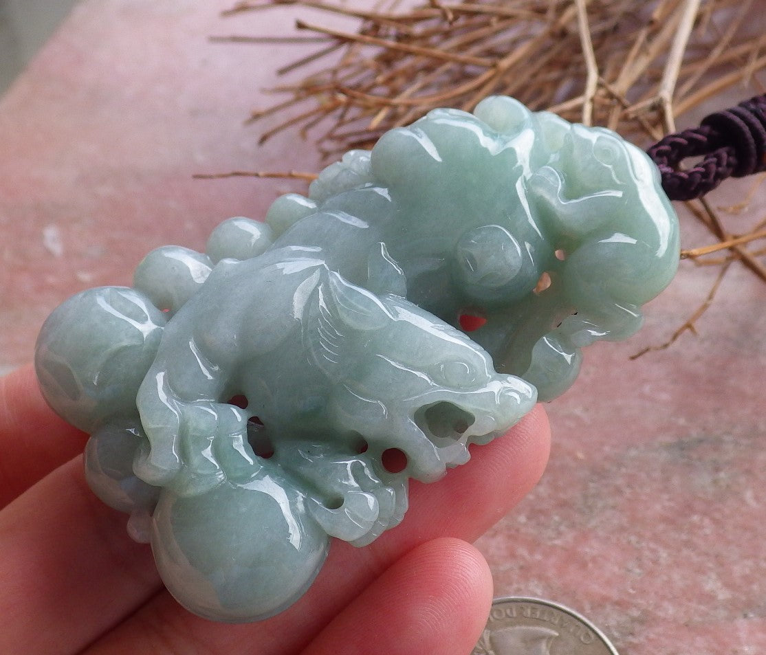 Certified Hand Carved Green Natural Myanmar Burma A Jade Jadeite Zodiac Tiger Frog Toad Lucky Amulet Pendant Necklace