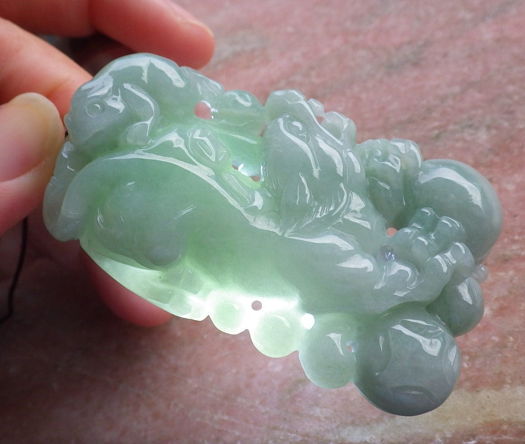 Certified Hand Carved Green Natural Myanmar Burma A Jade Jadeite Zodiac Tiger Frog Toad Lucky Amulet Pendant Necklace