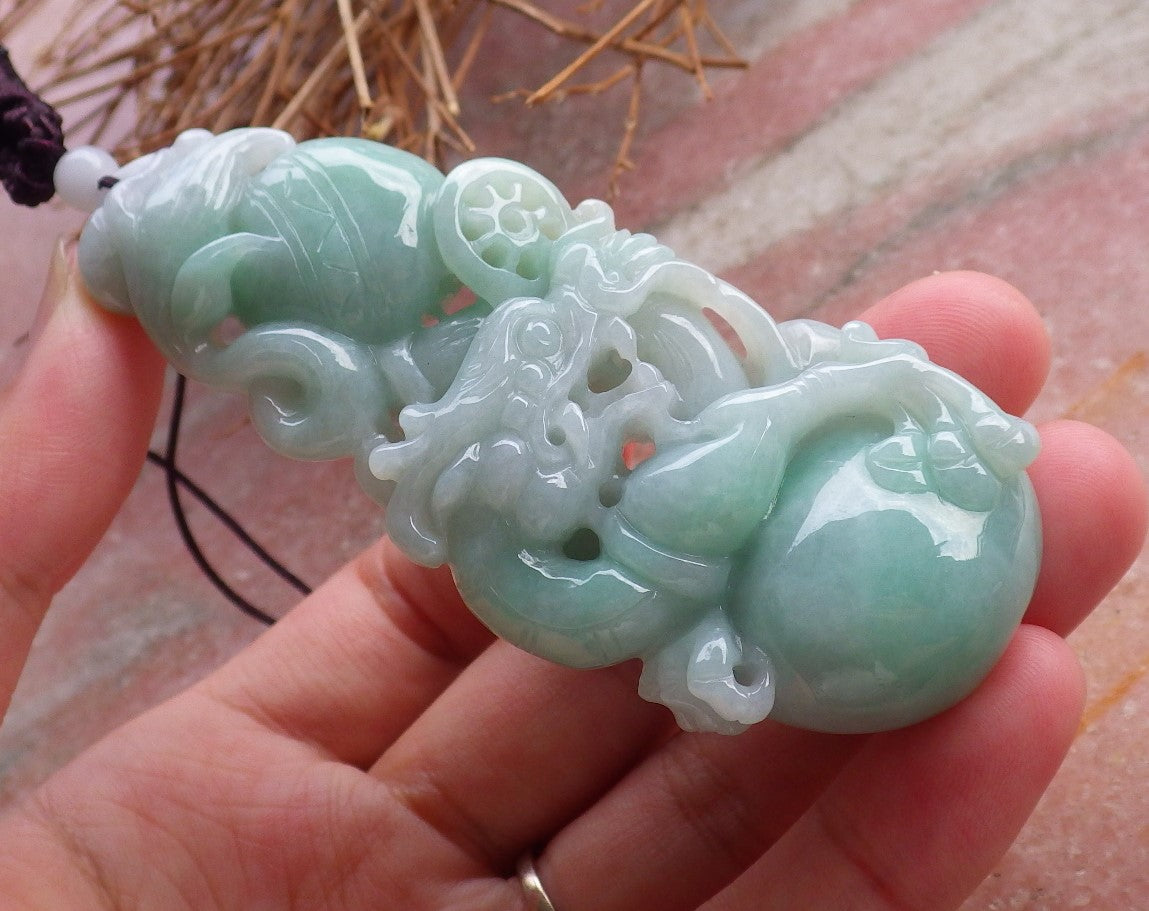 Certified Hand Carved Green Natural Myanmar Burma A Jade Jadeite Dragon Pendant Necklace