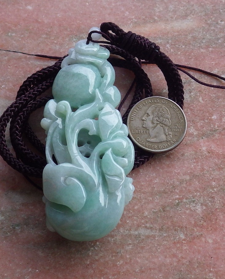 Certified Hand Carved Green Natural Myanmar Burma A Jade Jadeite Dragon Pendant Necklace