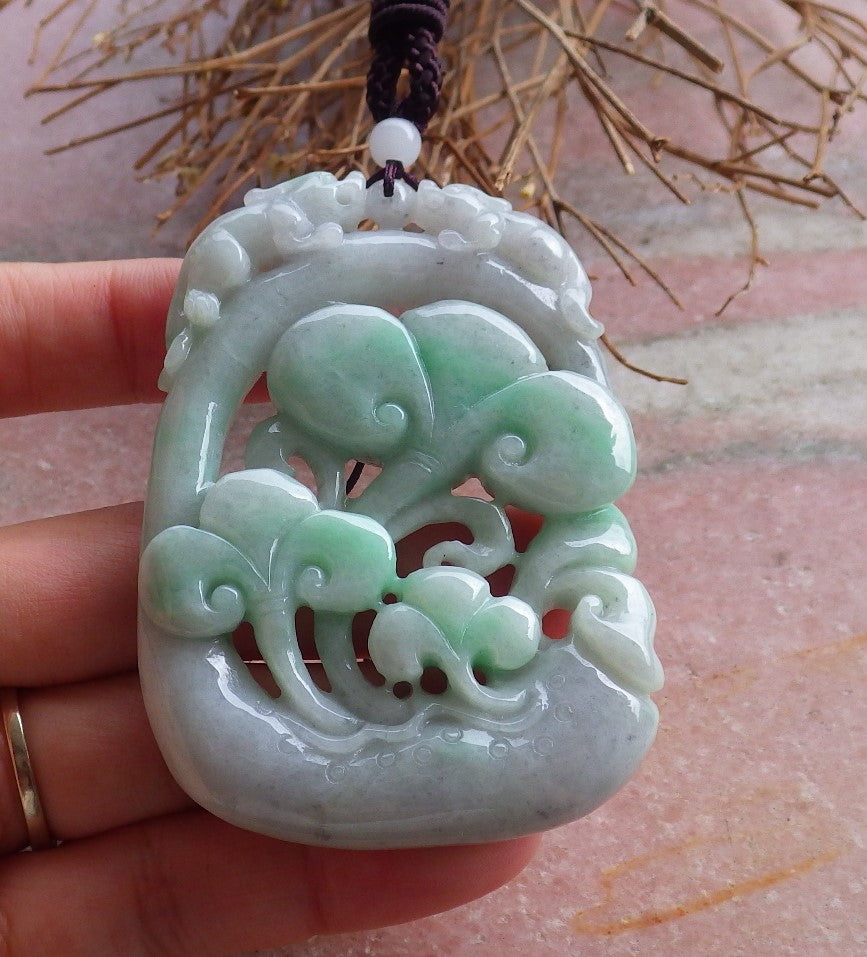 Certified Natural Myanmar Burma A Jade Jadeite Dragon Pi Xiu Lotus Lucky Amulet Pendant Necklace