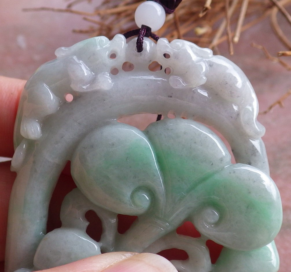 Certified Natural Myanmar Burma A Jade Jadeite Dragon Pi Xiu Lotus Lucky Amulet Pendant Necklace