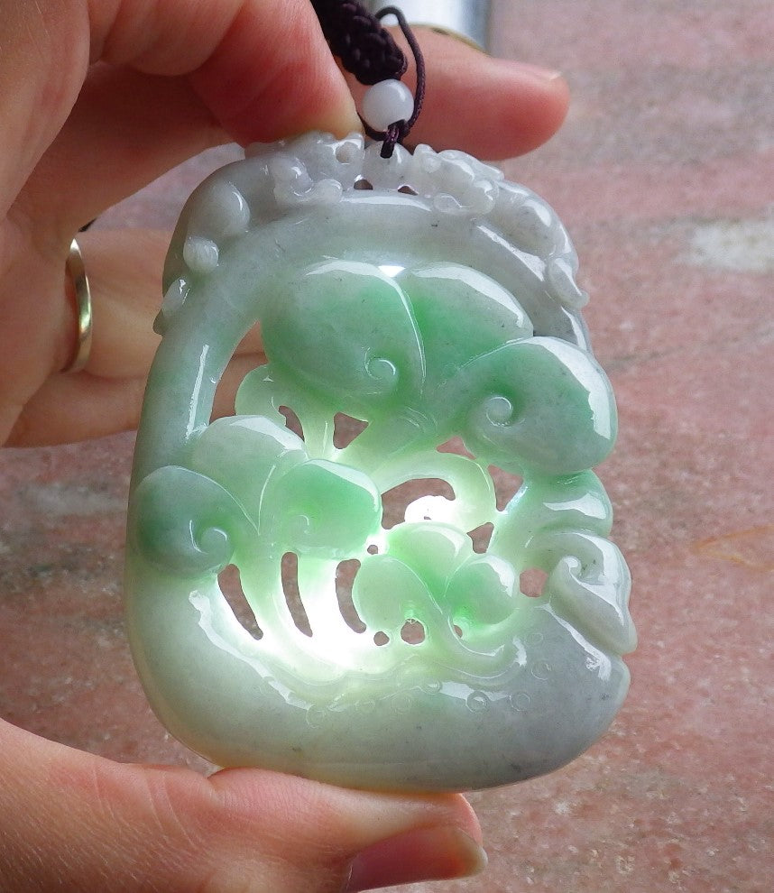 Certified Natural Myanmar Burma A Jade Jadeite Dragon Pi Xiu Lotus Lucky Amulet Pendant Necklace