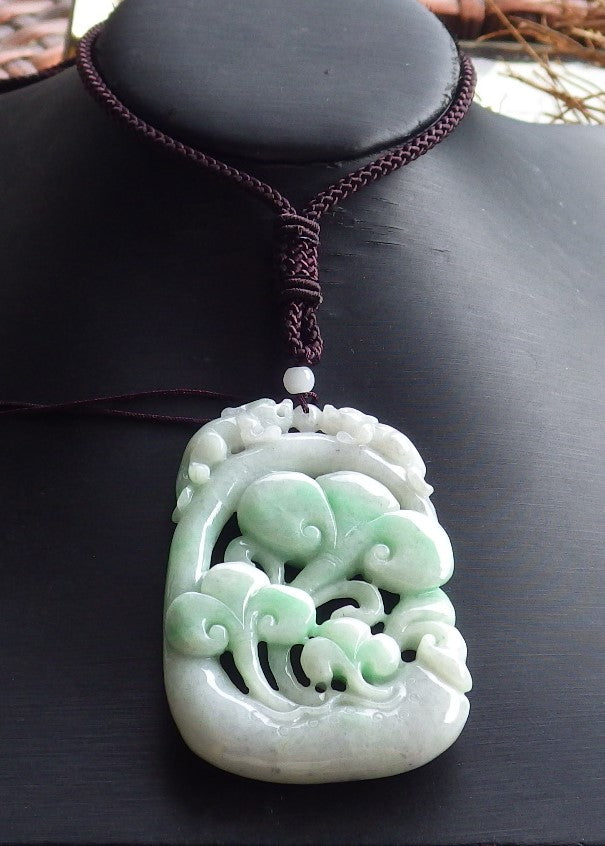 Certified Natural Myanmar Burma A Jade Jadeite Dragon Pi Xiu Lotus Lucky Amulet Pendant Necklace