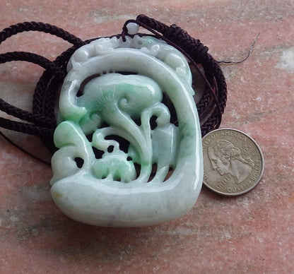 Certified Natural Myanmar Burma A Jade Jadeite Dragon Pi Xiu Lotus Lucky Amulet Pendant Necklace