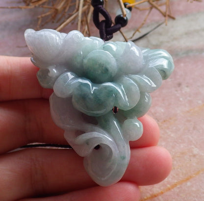 Certified Hand Carved Green Natural Myanmar Burma Grade A Jade jadeite Phoenix Bird Flower Lotus Pendant Necklace