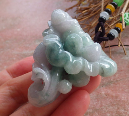 Certified Hand Carved Green Natural Myanmar Burma Grade A Jade jadeite Phoenix Bird Flower Lotus Pendant Necklace