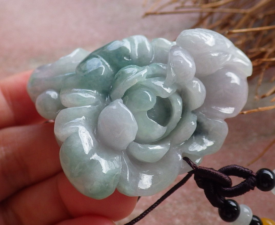 Certified Hand Carved Green Natural Myanmar Burma Grade A Jade jadeite Phoenix Bird Flower Lotus Pendant Necklace