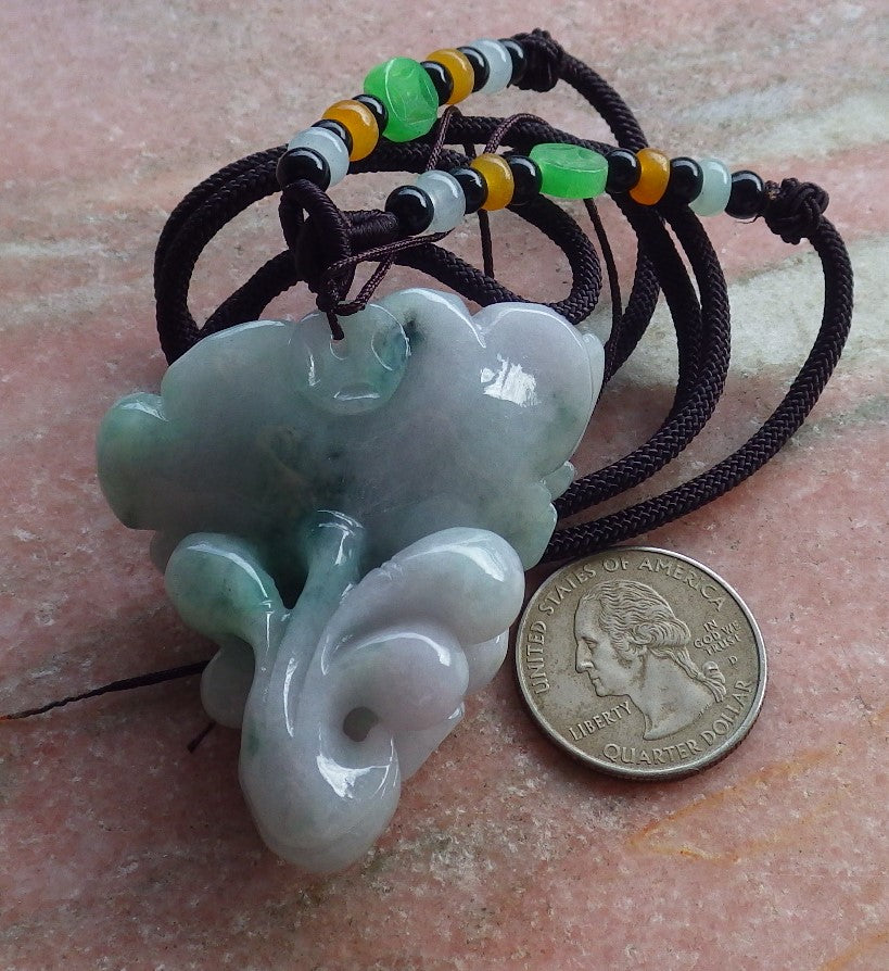 Certified Hand Carved Green Natural Myanmar Burma Grade A Jade jadeite Phoenix Bird Flower Lotus Pendant Necklace