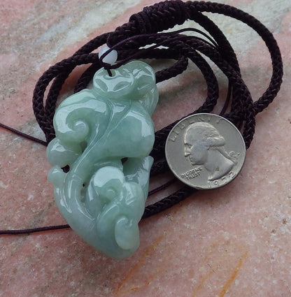 Certified Hand Carved Natural Burma Green A Jade jadeite Swan Duck Flower Lotus Pendant Necklace