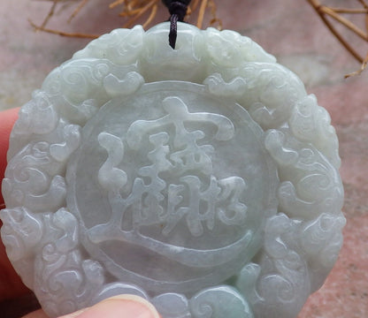 Certified Hand Carved Green Natural Burma A Jade Jadeite Dragon Ruyi Lotus Pi xiu Lucky Chinese Word Amulet Pendant Necklace