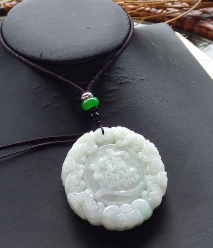 Certified Hand Carved Green Natural Burma A Jade Jadeite Dragon Ruyi Lotus Pi xiu Lucky Chinese Word Amulet Pendant Necklace