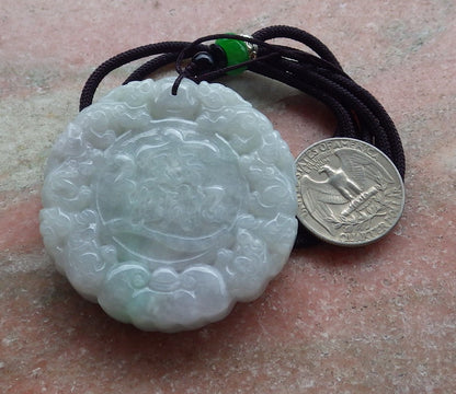 Certified Hand Carved Green Natural Burma A Jade Jadeite Dragon Ruyi Lotus Pi xiu Lucky Chinese Word Amulet Pendant Necklace