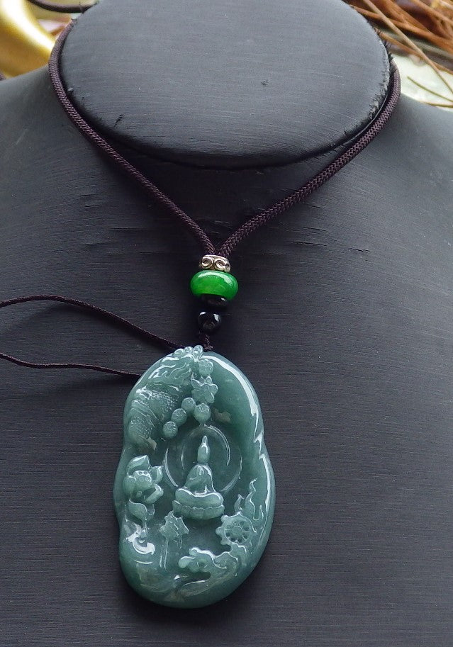 Certified Hand Carved Green Natural Burma A Jade Jadeite Guanyin Kwan Yin Buddha hotsell God Flower Lotus Pendant Necklace