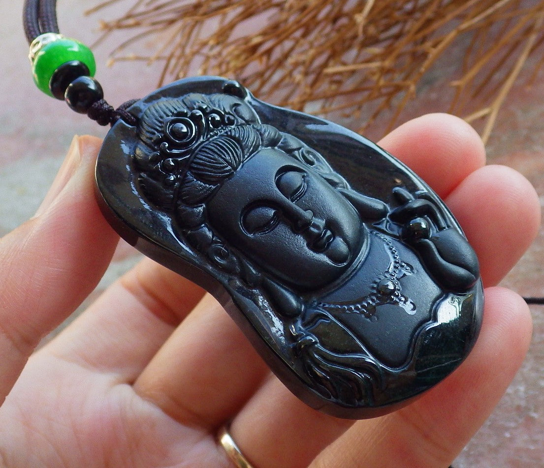 Certified Hand Carved Dark Green Natural Myanmar Burma A Jade Jadeite Guanyin Kwan yin Pendant Necklace