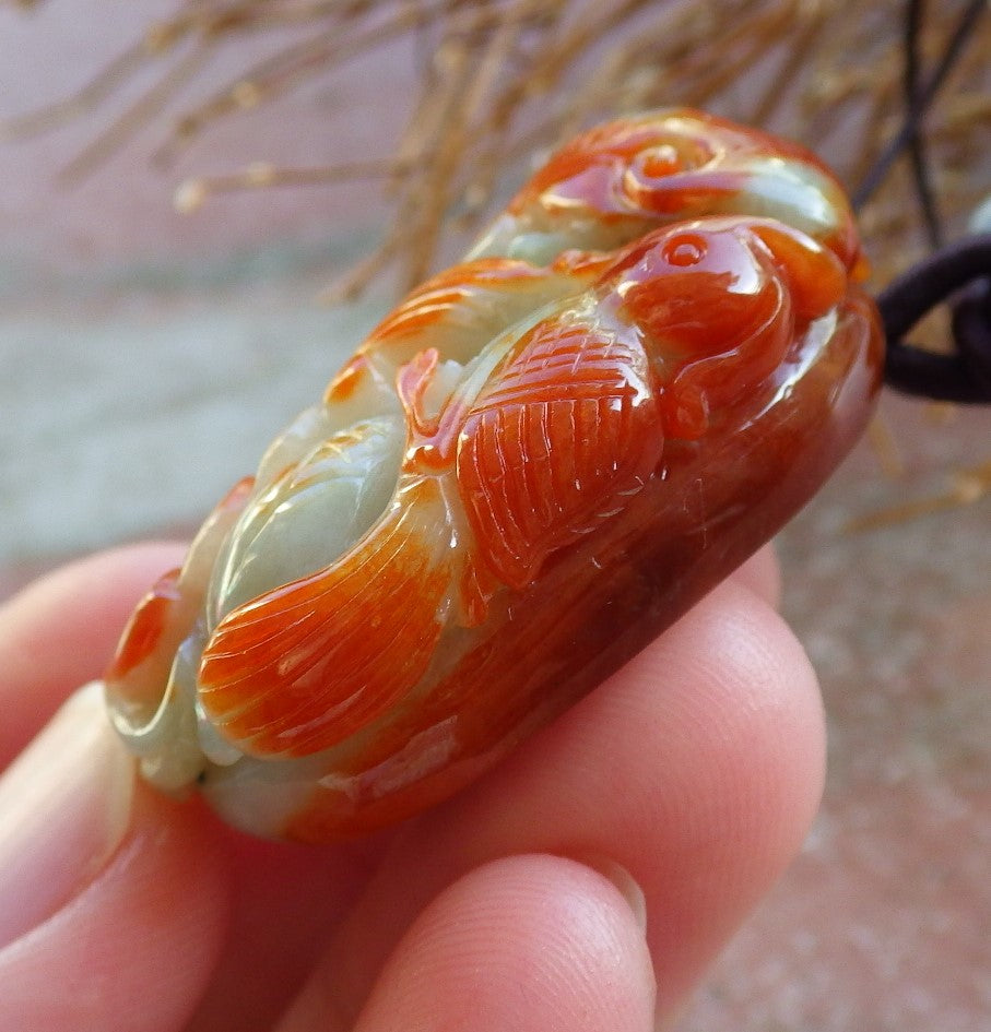 Certified Hand Carved Green Red Natural Myanmar Burma Grade A Jade jadeite Phoenix Bird Lotus Flower Lucky Amulet Pendant Necklace