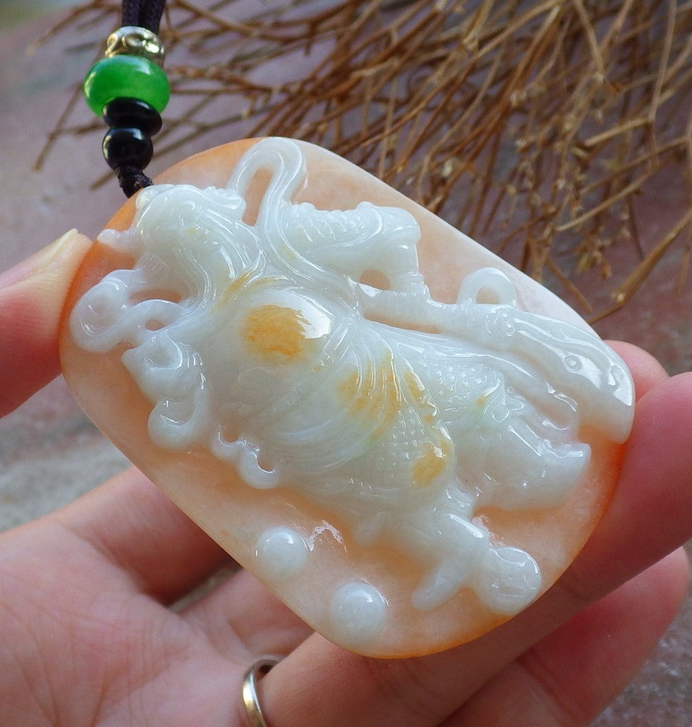 Certified Hand Carved Green Yellow Natural Myanmar Burma A Jade jadeite Fight God Guan Gong God Guangyu Broadword Pendant Necklace