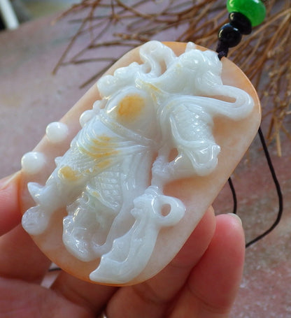 Certified Hand Carved Green Yellow Natural Myanmar Burma A Jade jadeite Fight God Guan Gong God Guangyu Broadword Pendant Necklace