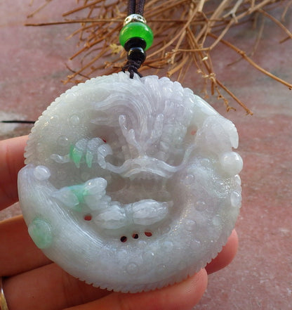 Certified Hand Carved Green Natural Burma A Jade jadeite Pendant Dragon Peanut Circle Pendant Necklace