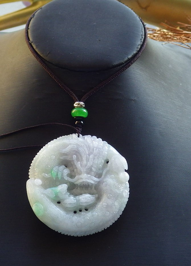 Certified Hand Carved Green Natural Burma A Jade jadeite Pendant Dragon Peanut Circle Pendant Necklace