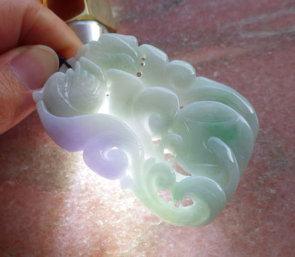 Certified Green Lavender Natural Myanmar Burma A Jade Jadeite Phoenix Mandarin Duck Ruyi Pendant Necklace