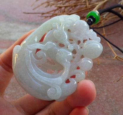 Certified Hand Carved Green Myanmar Burma Natural A Jade jadeite Deer Flower Peach Pendant Necklace