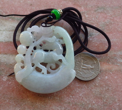 Certified Hand Carved Green Myanmar Burma Natural A Jade jadeite Deer Flower Peach Pendant Necklace