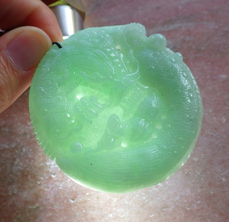 Certified Hand Carved Green Natural Burma A Jade jadeite Dragon Peanut Pendant Necklace