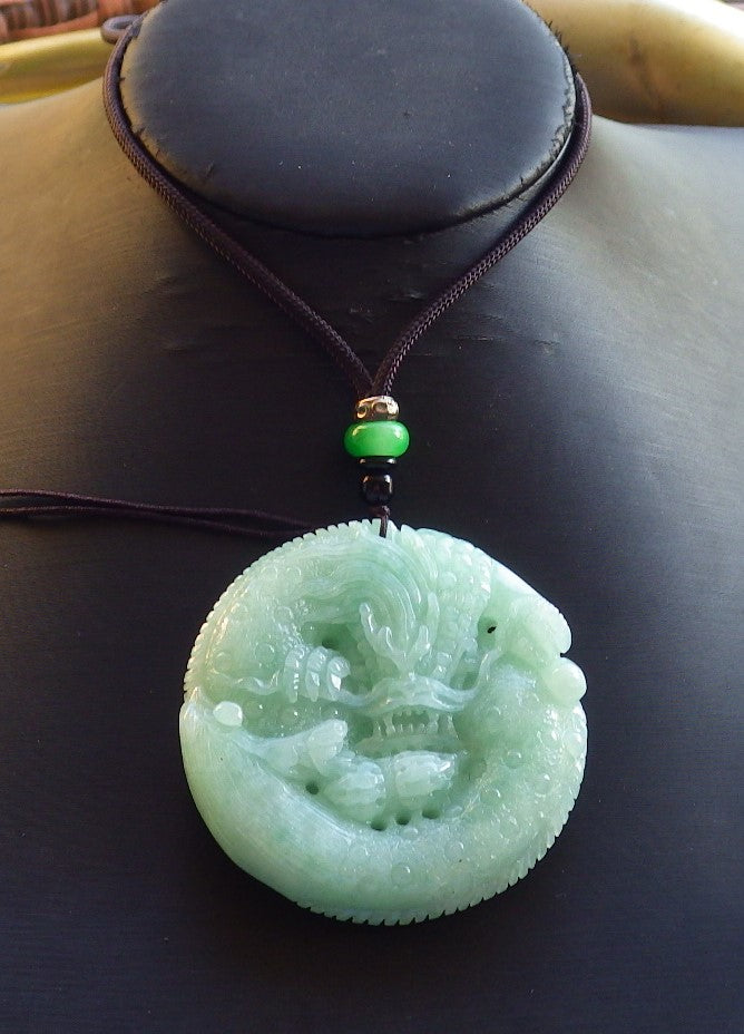 Certified Hand Carved Green Natural Burma A Jade jadeite Dragon Peanut Pendant Necklace