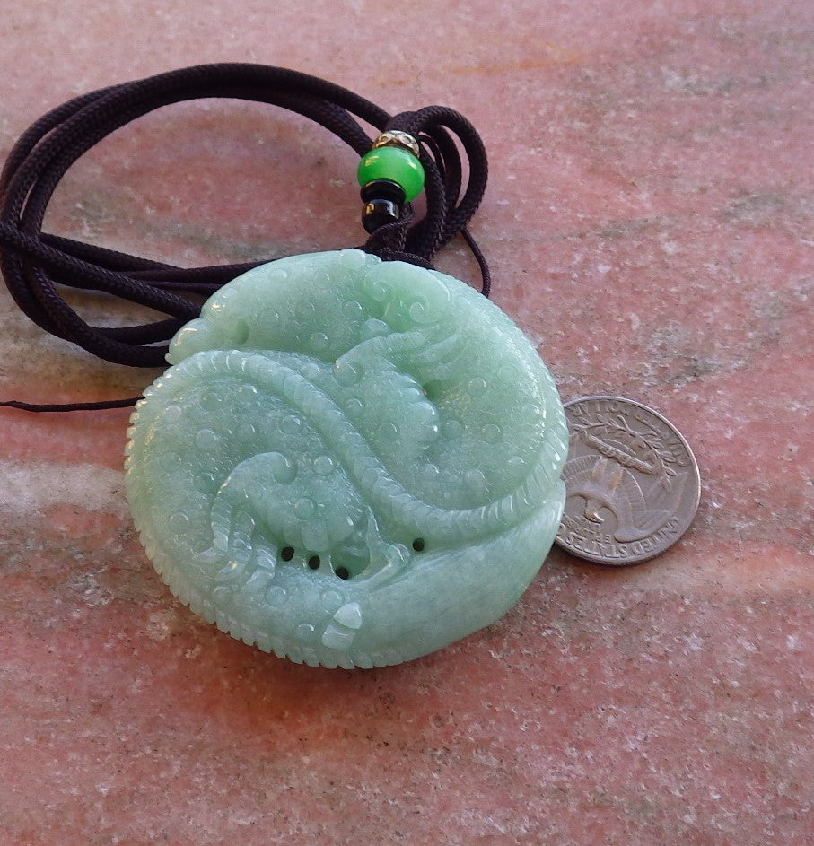 Certified Hand Carved Green Natural Burma A Jade jadeite Dragon Peanut Pendant Necklace