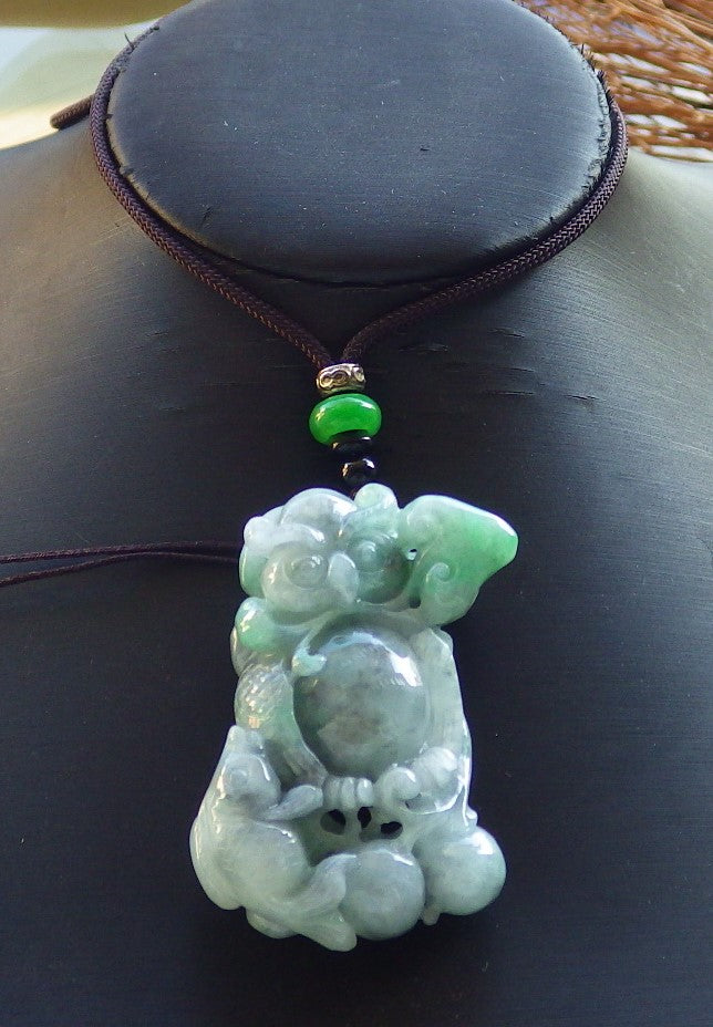 Certified Hand Carved Green Natural Myanmar Burma A Jade jadeite Owl Lotus Flower hot Ruyi Pendant Necklace