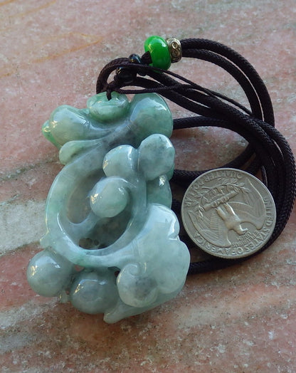 Certified Hand Carved Green Natural Myanmar Burma A Jade jadeite Owl Lotus Flower Fish Ruyi Pendant Necklace