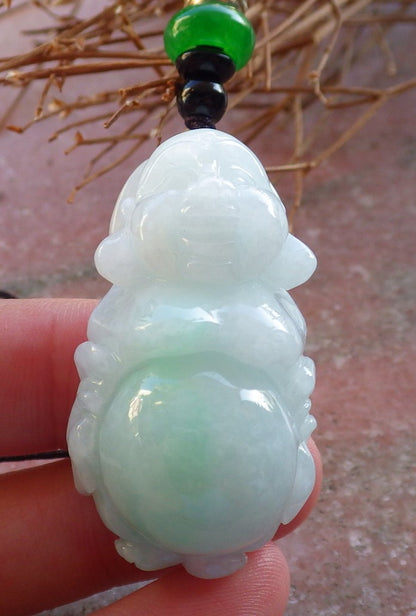 Certified Hand Carved Green Natural Burma A Jade jadeite Buddha God Pendant Necklace