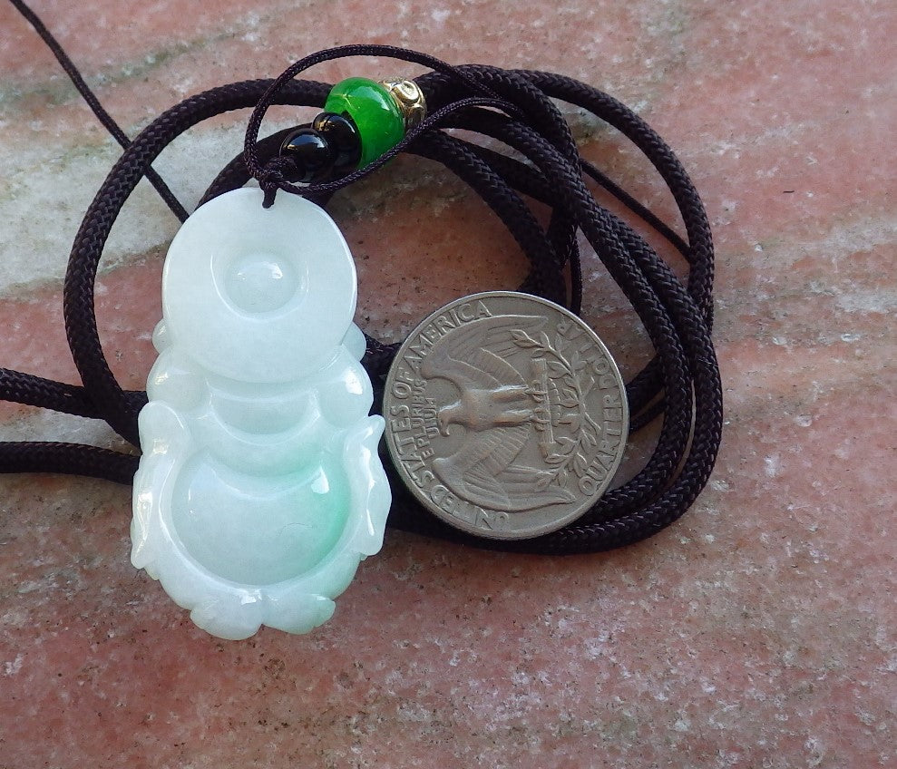 Certified Hand Carved Green Natural Burma A Jade jadeite Buddha God Pendant Necklace