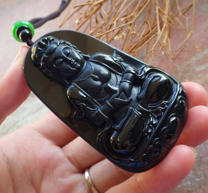 Certified Hand Carved Black Dark Green Natural Myanmar Burma A Jade jadeite Guanyin Kwan Yin Pendant Necklace