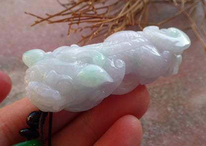 Certified Hand Carved Natural Lavender Green Myanmar Burma A Jade jadeite Dragon Pi Xiu Pendant Necklace