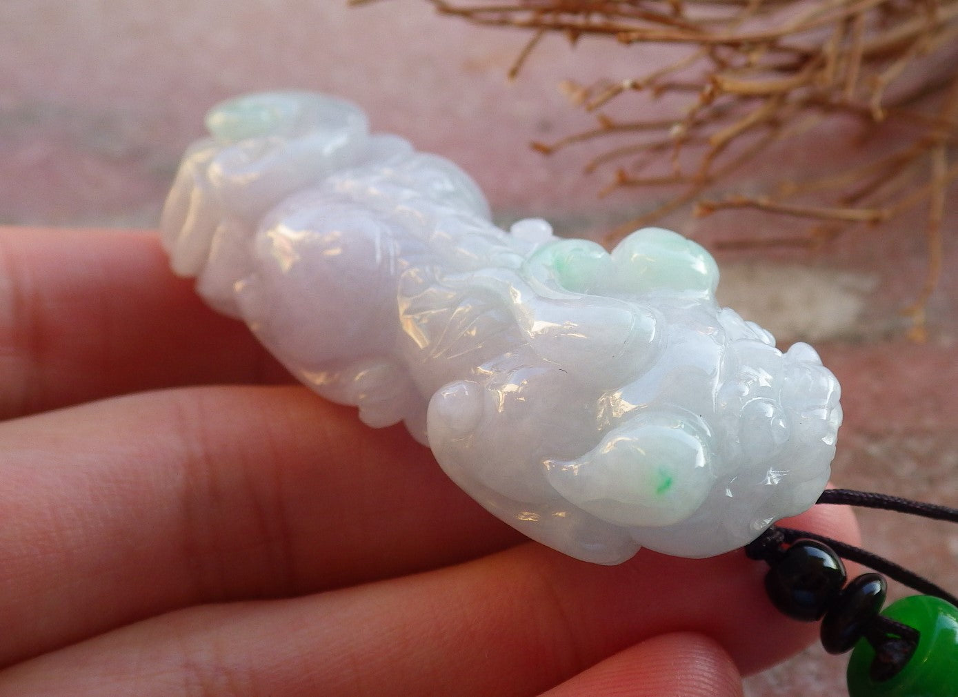 Certified Hand Carved Natural Lavender Green Myanmar Burma A Jade jadeite Dragon Pi Xiu Pendant Necklace