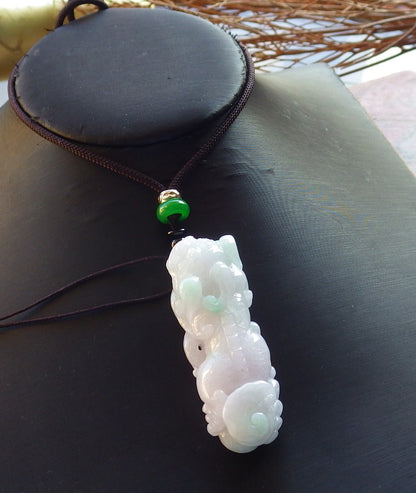 Certified Hand Carved Natural Lavender Green Myanmar Burma A Jade jadeite Dragon Pi Xiu Pendant Necklace