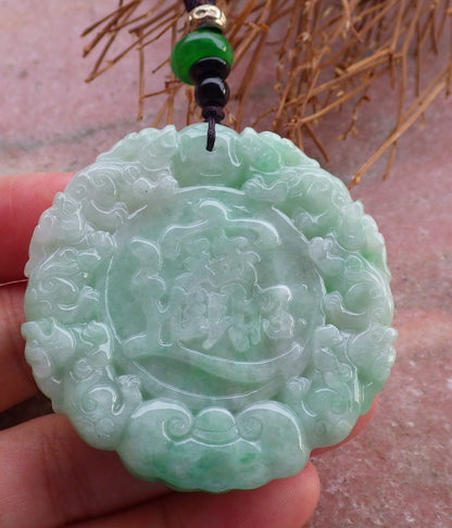 Certified Hand Carved Green 100% Natural Myanmar Burma A Jade Jadeite Dragon Ruyi Lotus Pi xiu Lucky Chinese Word Amulet Pendant Necklace