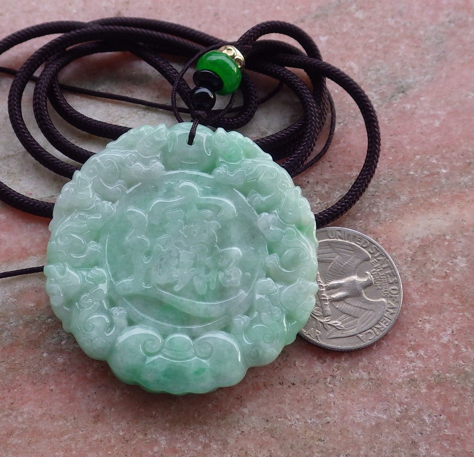 Certified Hand Carved Green 100% Natural Myanmar Burma A Jade Jadeite Dragon Ruyi Lotus Pi xiu Lucky Chinese Word Amulet Pendant Necklace