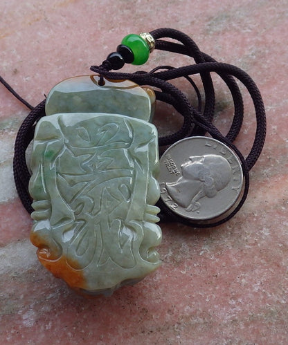 Certified Hand Carved Green Red 100% Natural Myanmar Burma A Jade jadeite Fight God Guan Gong God Guangyu Broadword Pendant Necklace