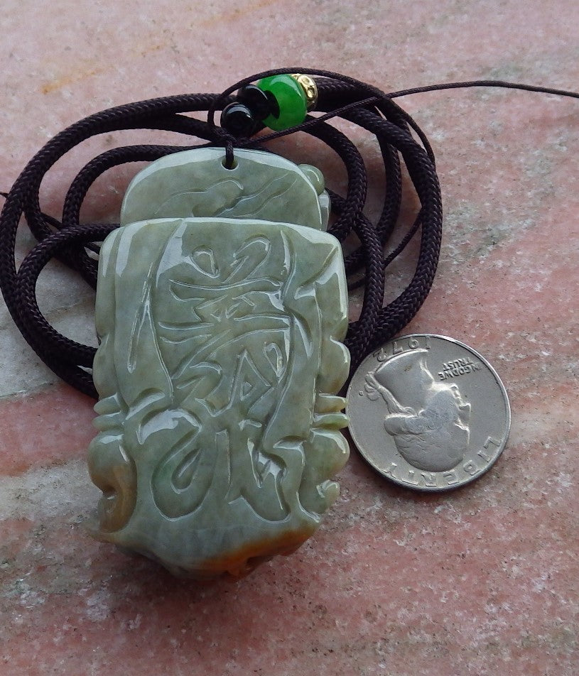 Certified Hand Carved Green Red 100% Natural Myanmar Burma A Jade jadeite Fight God Guan Gong God Guangyu Broadword Pendant Necklace