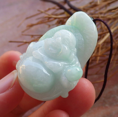 Certified Hand Carved Green Natural Myanmar Burma A Jade jadeite Buddha God Snake Pendant Necklace