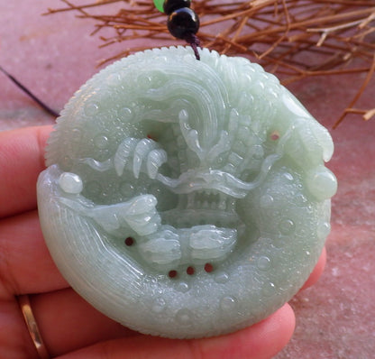 Certified Hand Carved Green Natural Burma A Jade jadeite Pendant Dragon Peanut Circle Pendant Necklace