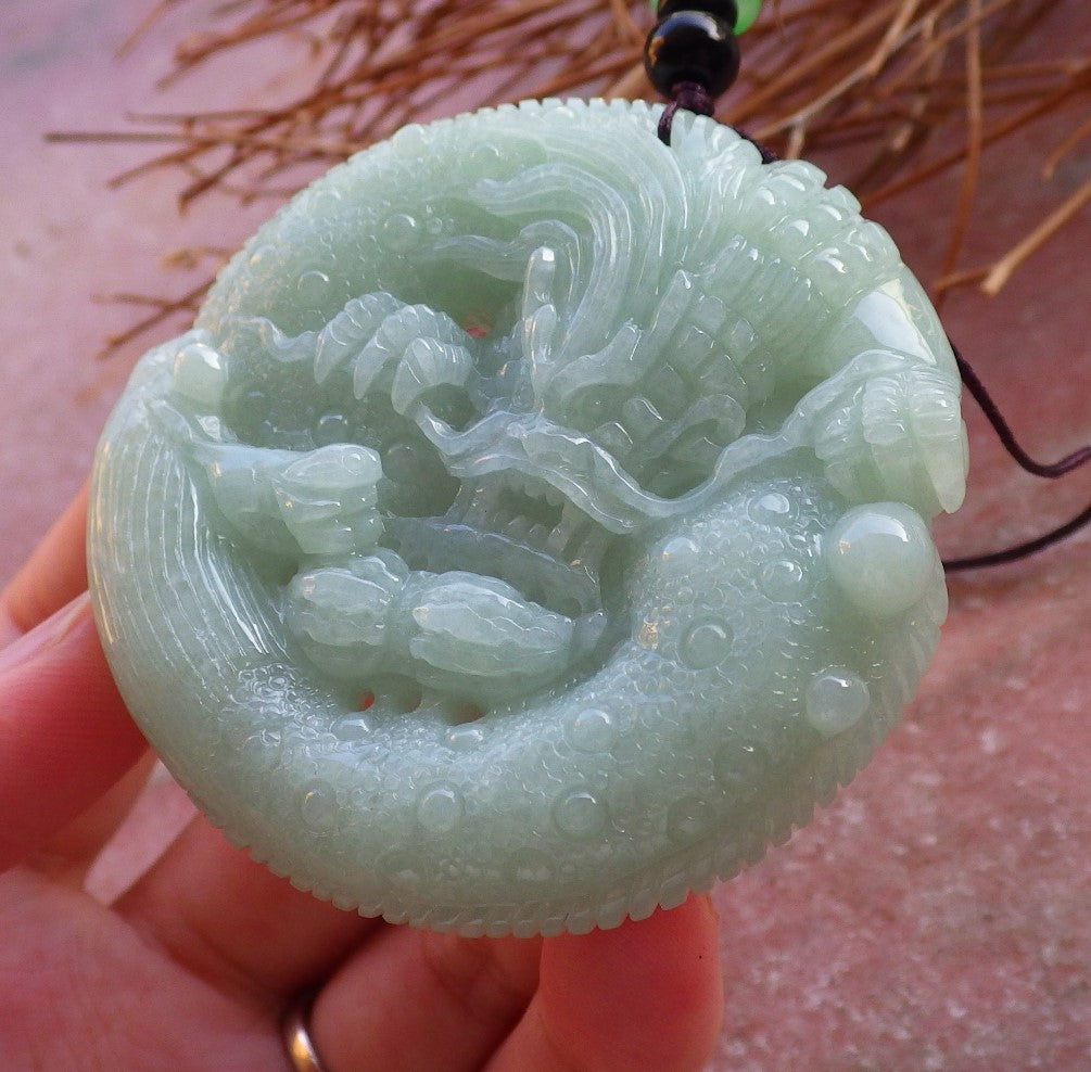 Certified Hand Carved Green Natural Burma A Jade jadeite Pendant Dragon Peanut Circle Pendant Necklace