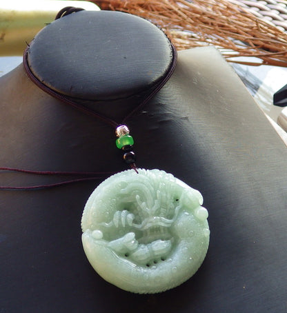 Certified Hand Carved Green Natural Burma A Jade jadeite Pendant Dragon Peanut Circle Pendant Necklace