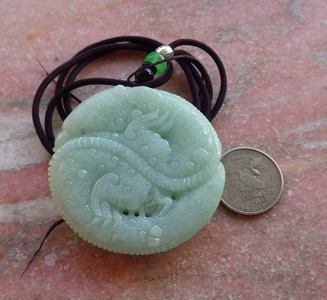 Certified Hand Carved Green Natural Burma A Jade jadeite Pendant Dragon Peanut Circle Pendant Necklace