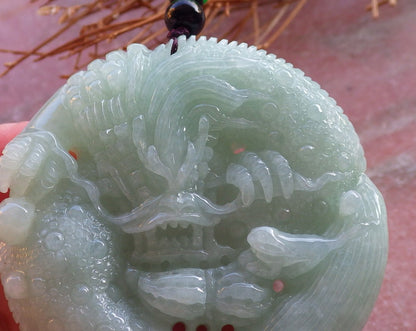 Certified Hand Carved Green Natural Myanmar Burma A Jade jadeite Pendant Dragon Peanut Circle Pendant Necklace