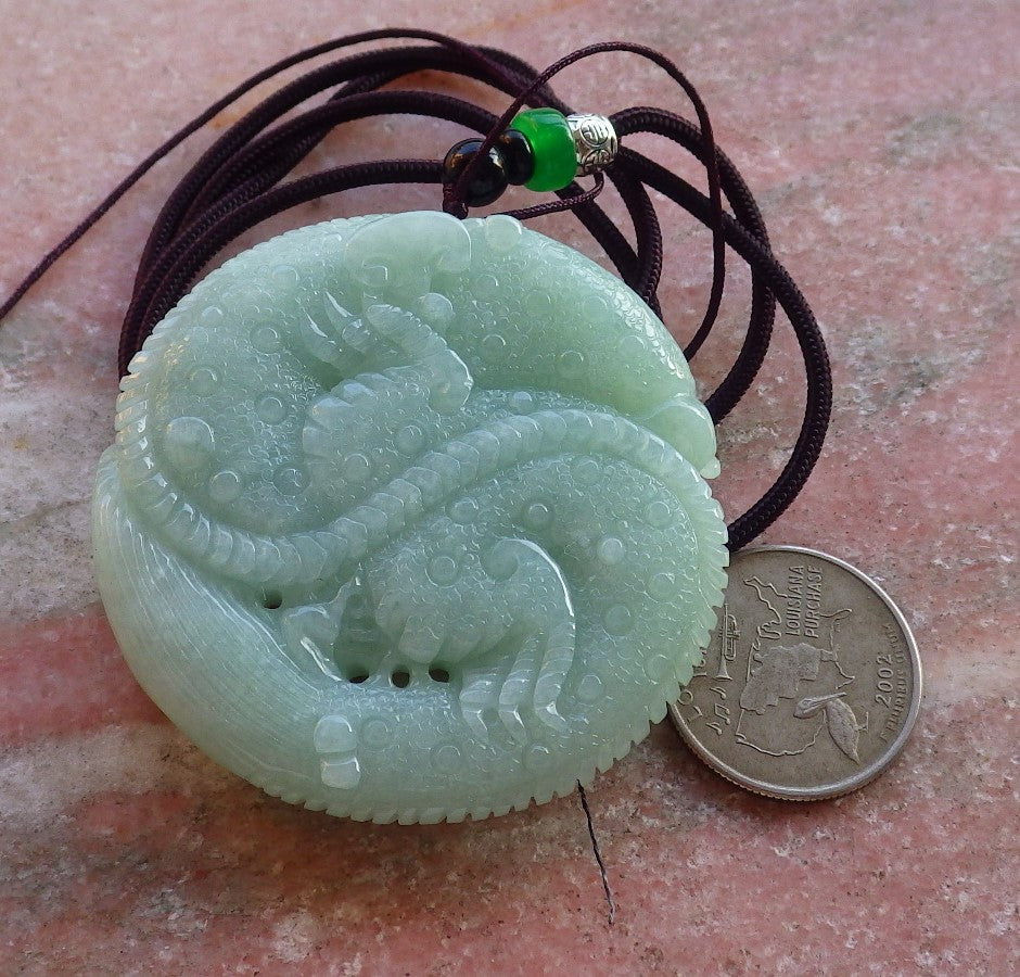 Certified Hand Carved Green Natural Myanmar Burma A Jade jadeite Pendant Dragon Peanut Circle Pendant Necklace