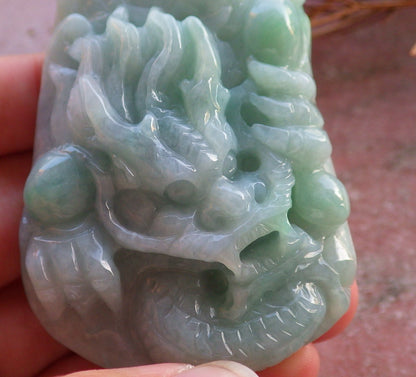 Certified Hand Carved Green Natural Myanmar Burma Grade A Jade jadeite Dragon Pendant Necklace